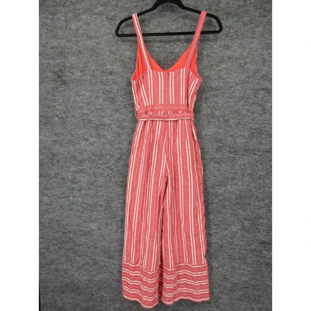Anthropologie Ett:twa Jumpsuit Womens XS Red Striped Belted Wide Leg One Piece